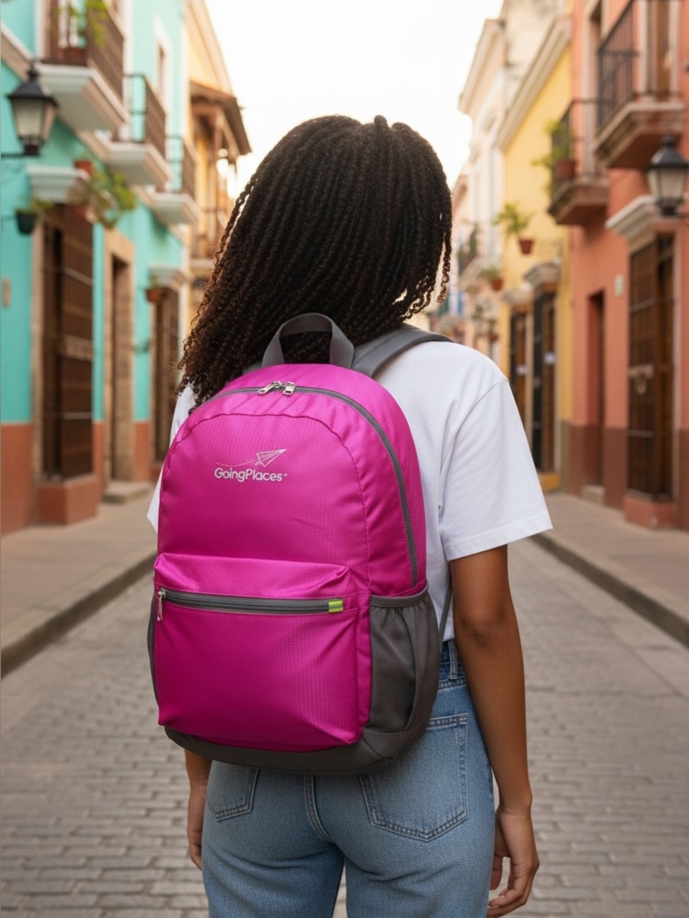 Going Places Packable Travel Backpack Pink Lightweight Foldable Bag NWT